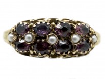 Victorian 15ct Gold Almandine Garnet & Natural Split Pearl Ring