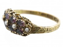 Victorian 15ct Gold Almandine Garnet & Natural Split Pearl Ring