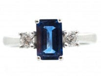 Rectangular Cut Sapphire & Diamond Platinum Ring