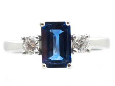 Rectangular Cut Sapphire & Diamond Platinum Ring