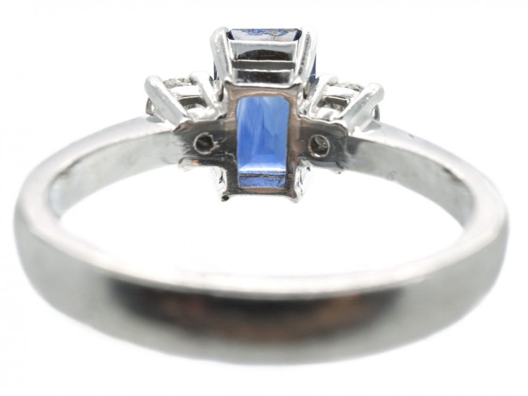 Rectangular Cut Sapphire & Diamond Platinum Ring