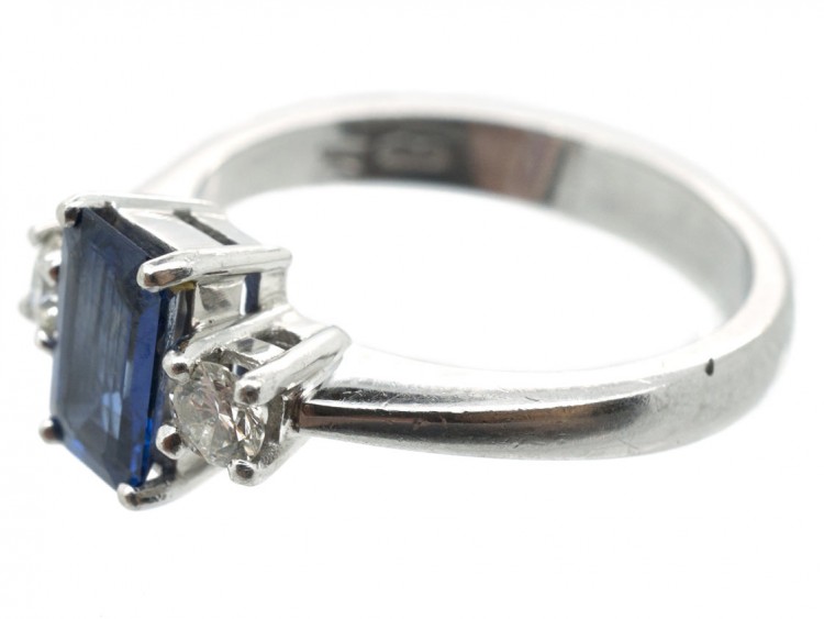 Rectangular Cut Sapphire & Diamond Platinum Ring