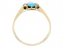 Victorian 18ct Gold Double Ring set with Turquoise, Diamonds & A Natural Pearl