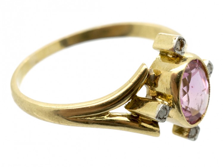 Edwardian Morganite & Rose Diamond 15ct Gold Ring