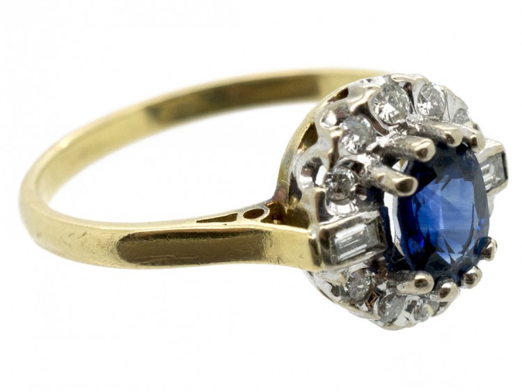 Sapphire & Baguette & Round Diamond Ring