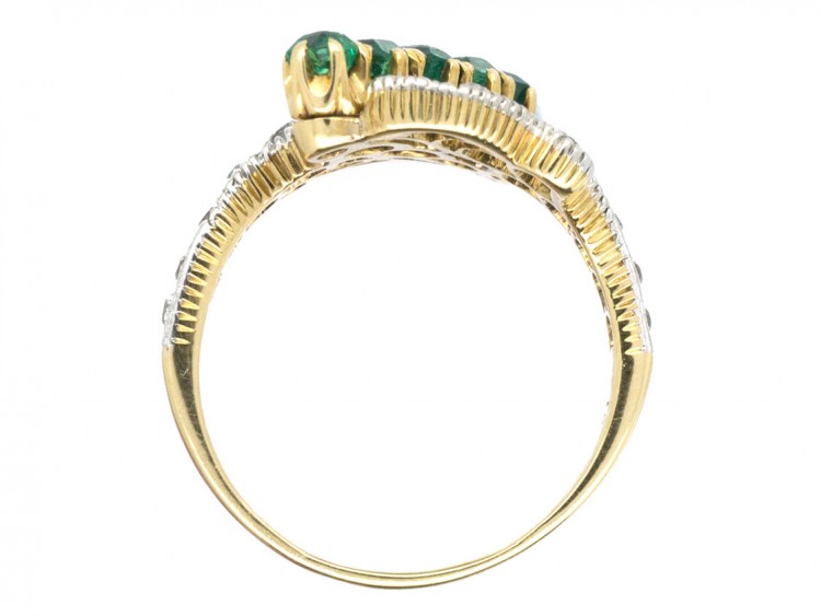 Edwardian 18ct Gold & Platinum Emerald & Diamond Diagonal Ring