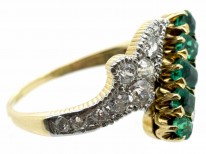 Edwardian 18ct Gold & Platinum Emerald & Diamond Diagonal Ring