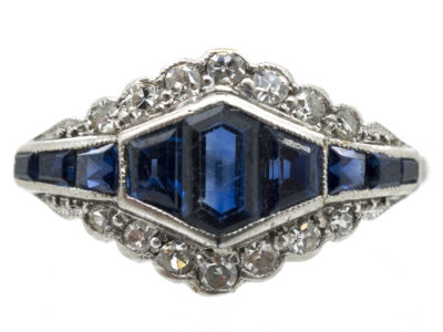Art Deco Platinum Sapphire & Diamond Ring