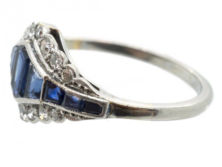 Art Deco Platinum Sapphire & Diamond Ring