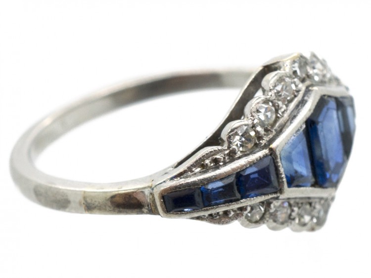 Art Deco Platinum Sapphire & Diamond Ring