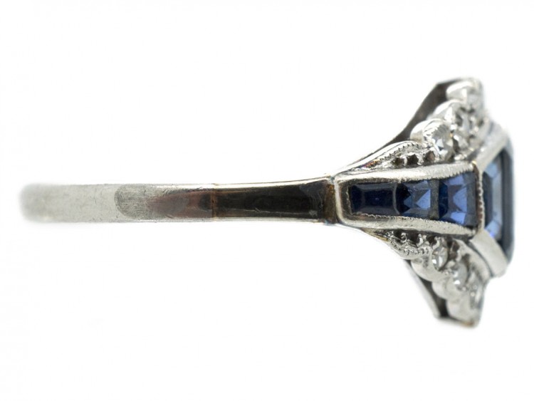 Art Deco Platinum Sapphire & Diamond Ring