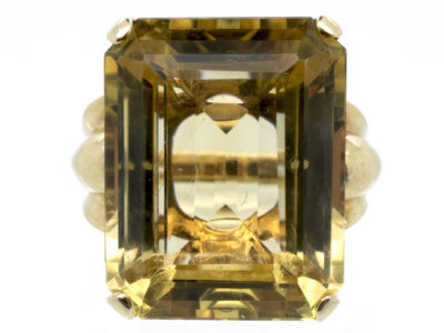 Large 14ct Gold Rectangular Retro Citrine Ring