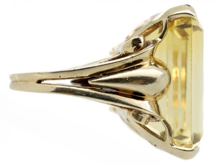 Large 14ct Gold Rectangular Retro Citrine Ring