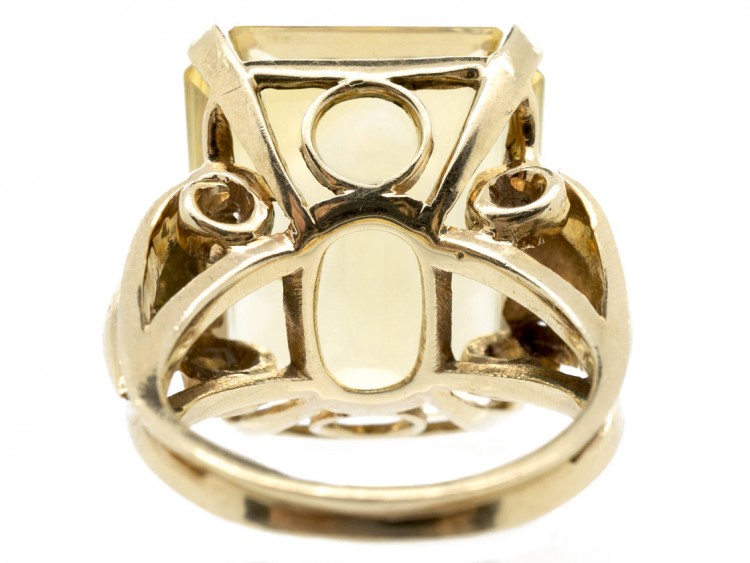 Large 14ct Gold Rectangular Retro Citrine Ring