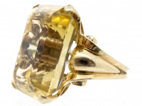 Large 14ct Gold Rectangular Retro Citrine Ring