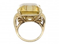 Large 14ct Gold Rectangular Retro Citrine Ring