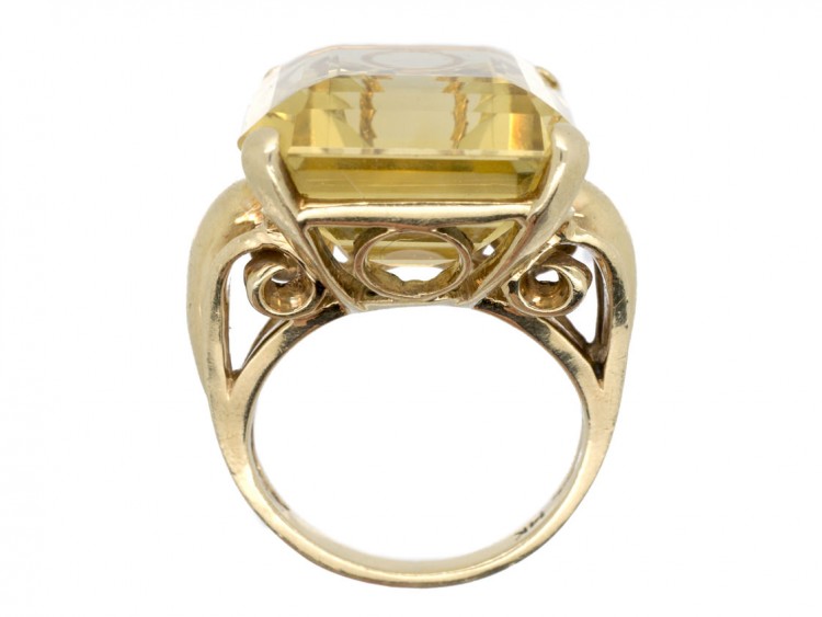 Large 14ct Gold Rectangular Retro Citrine Ring