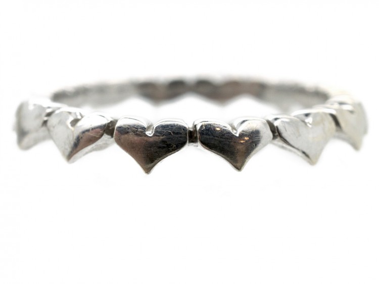Triple Diamond & 18ct White Gold Hearts Eternity Ring