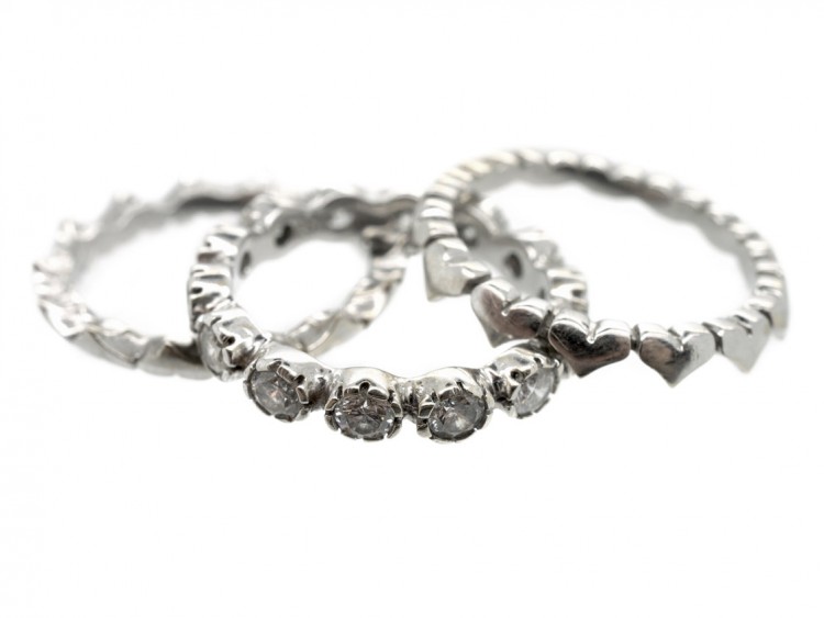 Triple Diamond & 18ct White Gold Hearts Eternity Ring