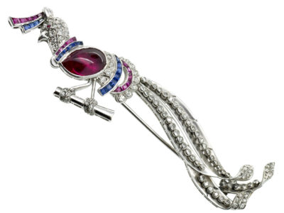 18ct White Gold Gem Set Exotic Bird Brooch