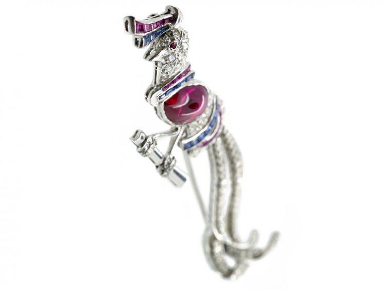 18ct White Gold Gem Set Exotic Bird Brooch