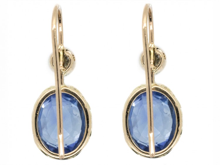 Edwardian 18ct Gold Ceylon Sapphire & Diamond Earrings