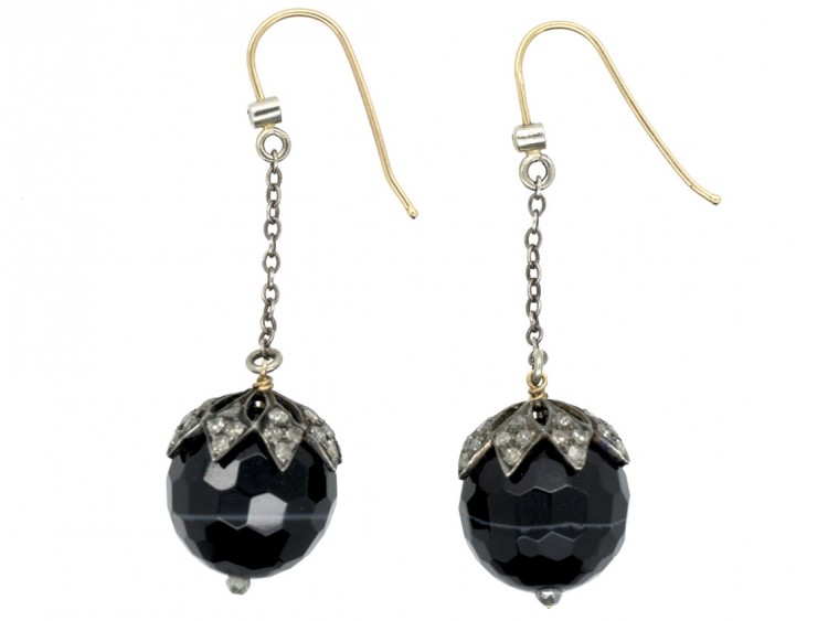 Edwardian Sardonyx & Diamond Drop Earrings