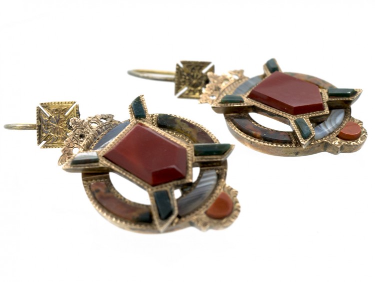 Victorian 9ct Gold Scottish Shield & Coronet Earrings