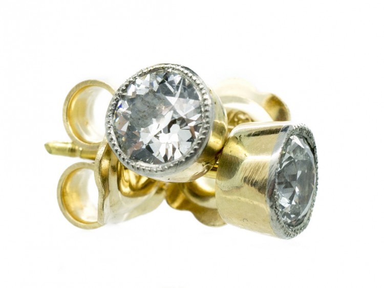 Diamond Platinum & 18ct Gold Millegraine Set Solitaire Earrings