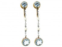 Edwardian Aquamarine & Natural Pearl Drop Earrings