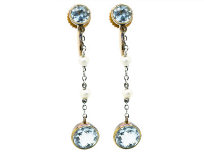 Edwardian Aquamarine & Natural Pearl Drop Earrings