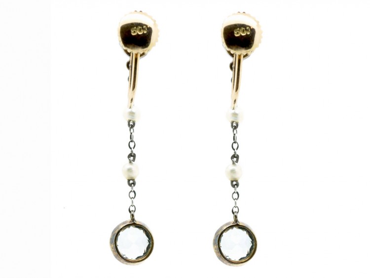 Edwardian Aquamarine & Natural Pearl Drop Earrings