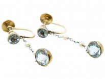 Edwardian Aquamarine & Natural Pearl Drop Earrings
