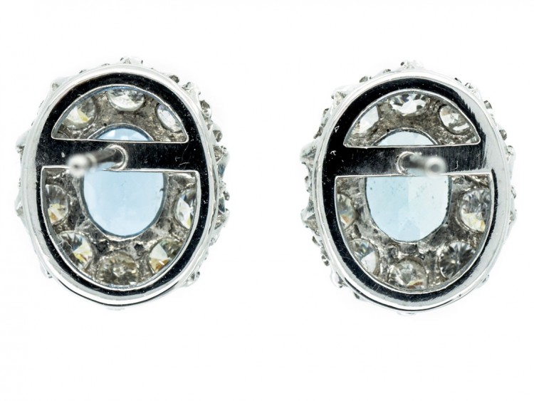 18ct Gold Aquamarine & Diamond Cluster Earrings