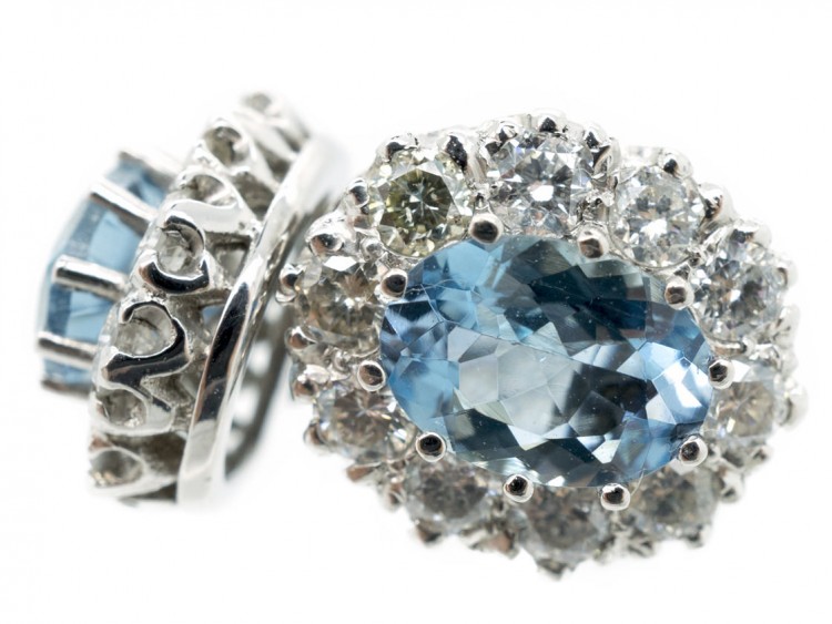 18ct Gold Aquamarine & Diamond Cluster Earrings