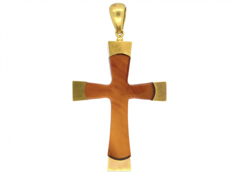 Victorian 18ct Gold & Blonde Tortoiseshell Cross in the Original Case