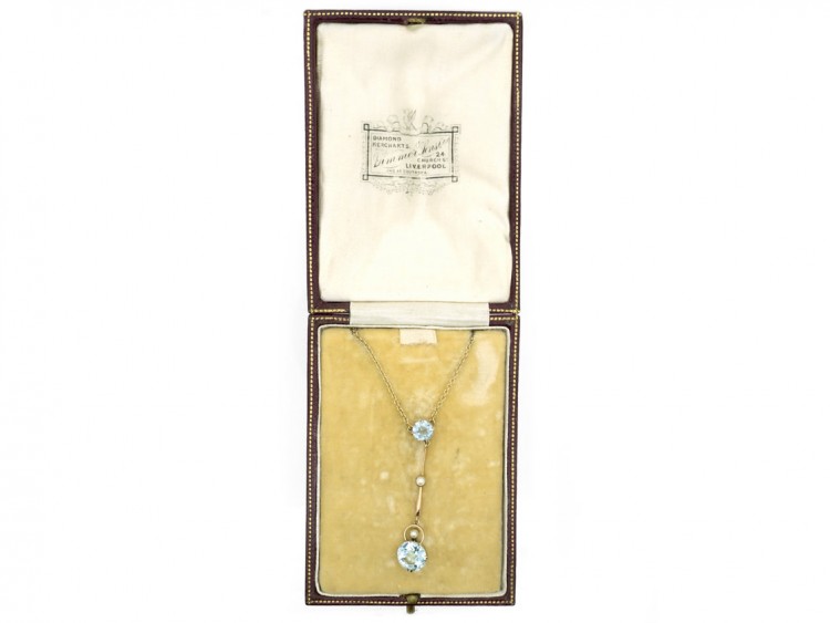 Art Deco Aquamarine ​& Pearl Pendant in Original Case