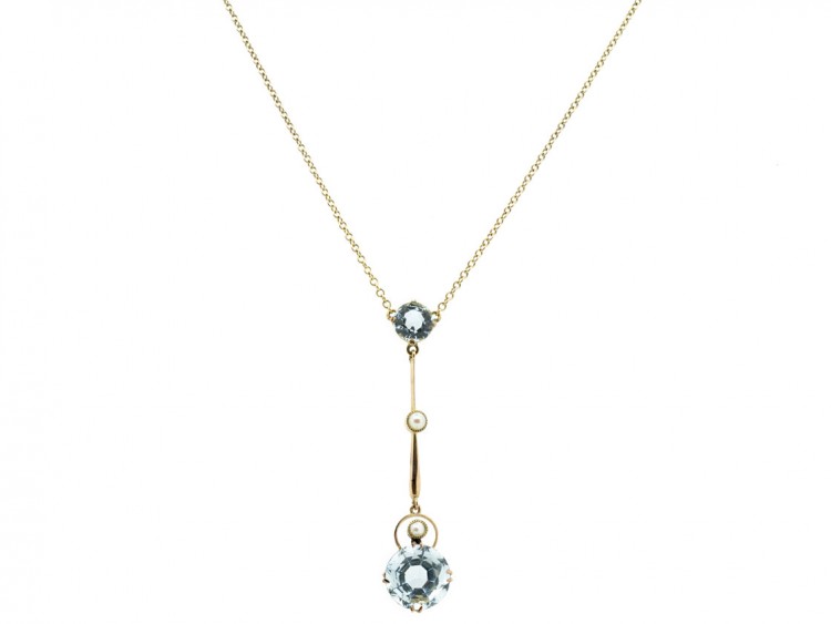 Art Deco Aquamarine ​& Pearl Pendant in Original Case