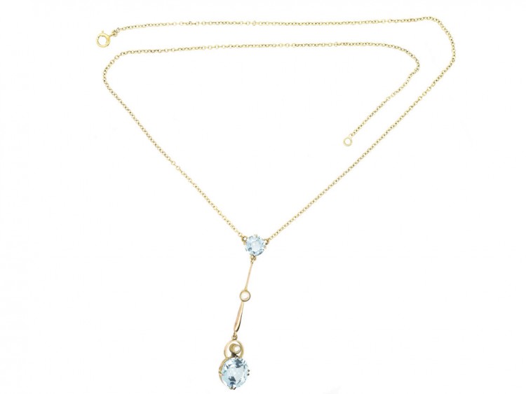 Art Deco Aquamarine ​& Pearl Pendant in Original Case