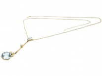 Art Deco Aquamarine ​& Pearl Pendant in Original Case