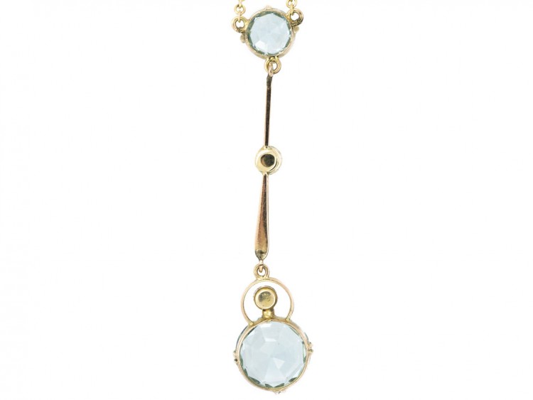 Art Deco Aquamarine ​& Pearl Pendant in Original Case