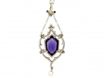 Edwardian Amethyst Diamond & Pearl Platinum Necklace in Original Case