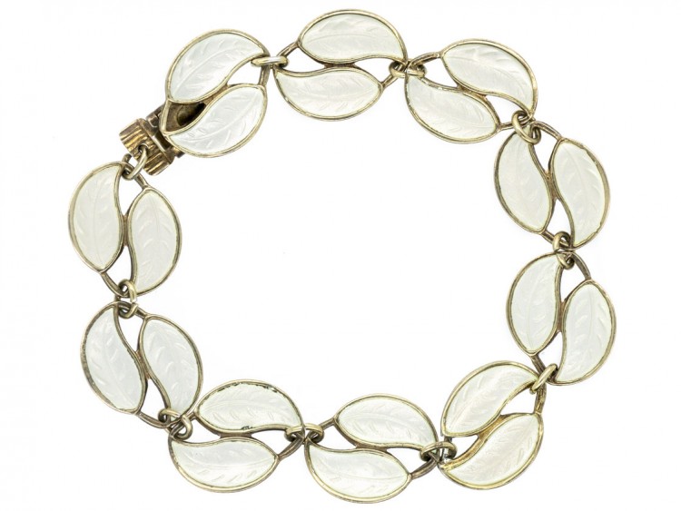 Silver & White Enamel Leaf Bracelet by Willy Winnaes for David Andersen