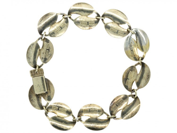 Silver & White Enamel Leaf Bracelet by Willy Winnaes for David Andersen
