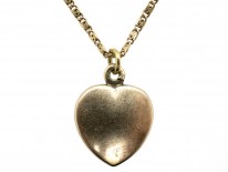 Edwardian 15ct Gold Pink Enamel & Rose Diamond Heart Shaped Pendant on Original Chain