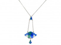 Art Nouveau Silver & Enamel Pendant on Chain by Charles Horner