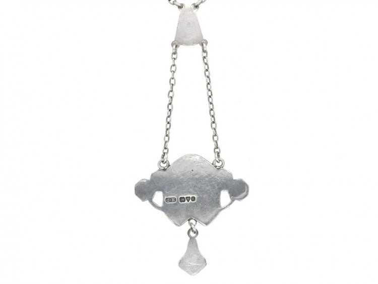 Art Nouveau Silver & Enamel Pendant on Chain by Charles Horner