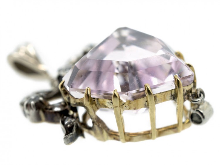 Edwardian Diamond & Kunzite Heart Shaped Pendant