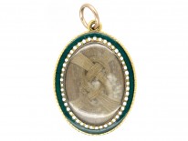 Georgian Gold Blue White & Green Enamel Pendant with Diamond Set Initials A B