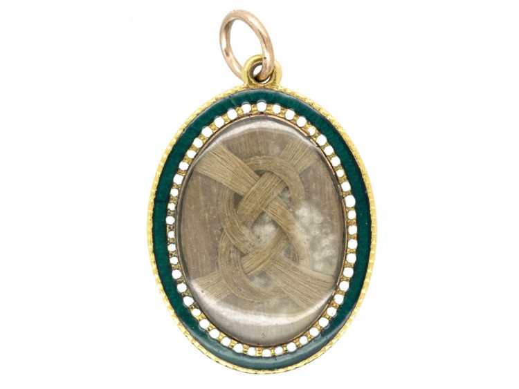 Georgian Gold Blue White & Green Enamel Pendant with Diamond Set Initials A B
